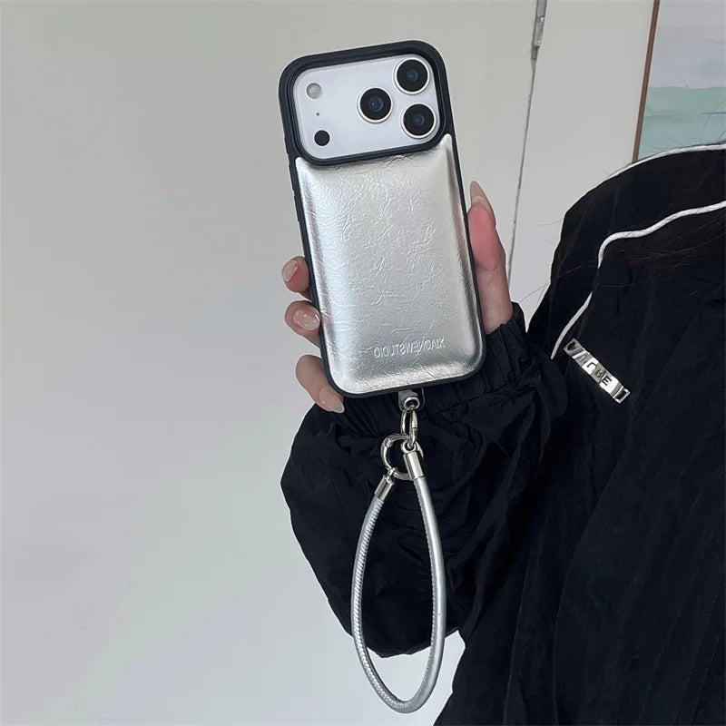 【メタリックストラップレザー】高見えレザー風デザイン ストラップ付き スマホケース｜iPhone対応 #250110
