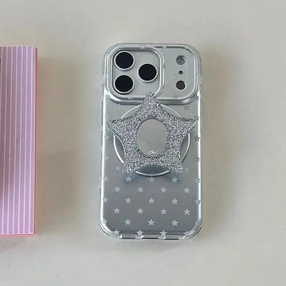 グリッタースター グリップ付き シルバー iPhoneケース #260608