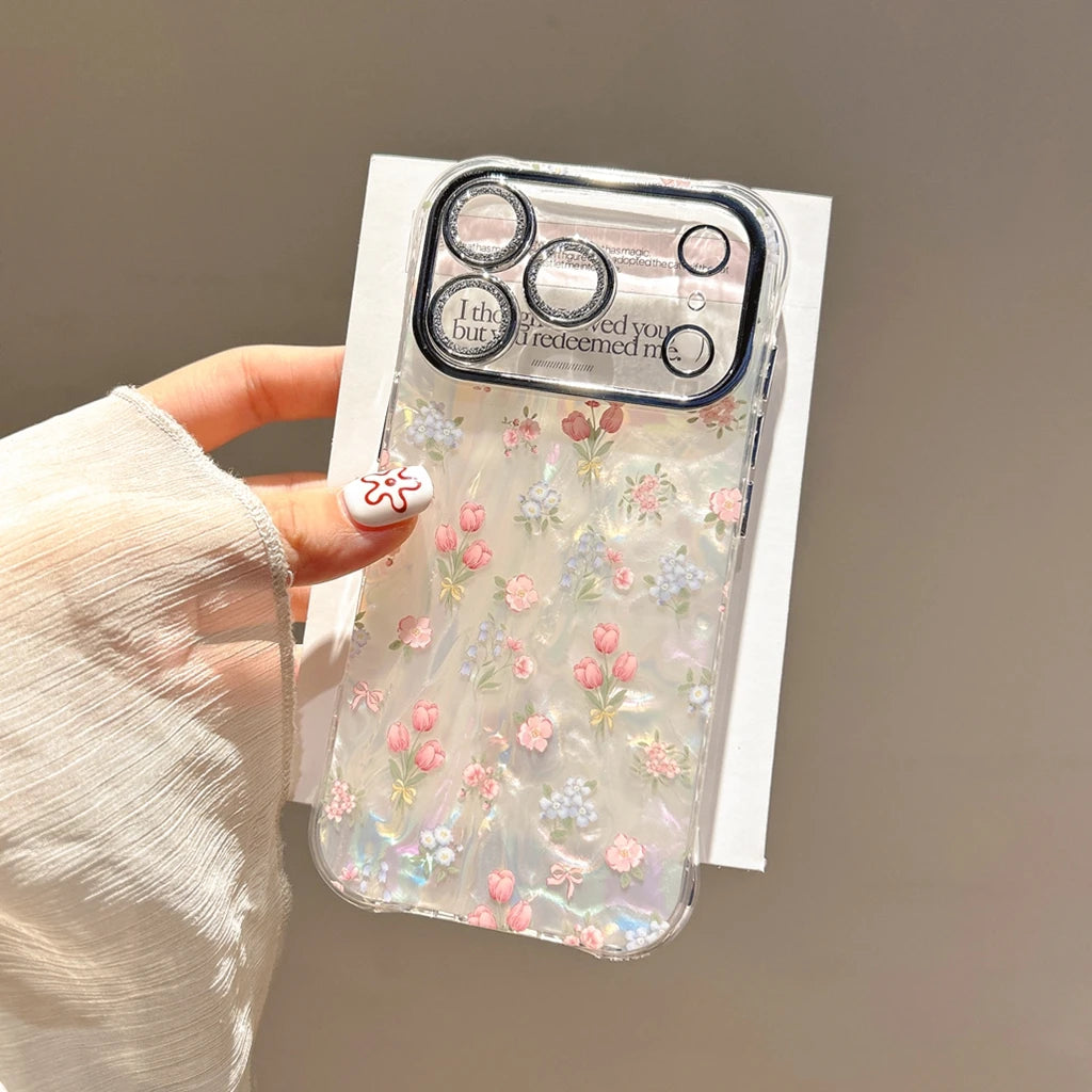 【フローラルミルキーシェル】フラワー×パール調デザイン スマホケース｜iPhone対応 #250704