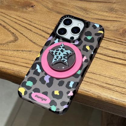 カラーレオパード柄 スターグリップ付き iPhoneケース｜Magnet内蔵 #231129