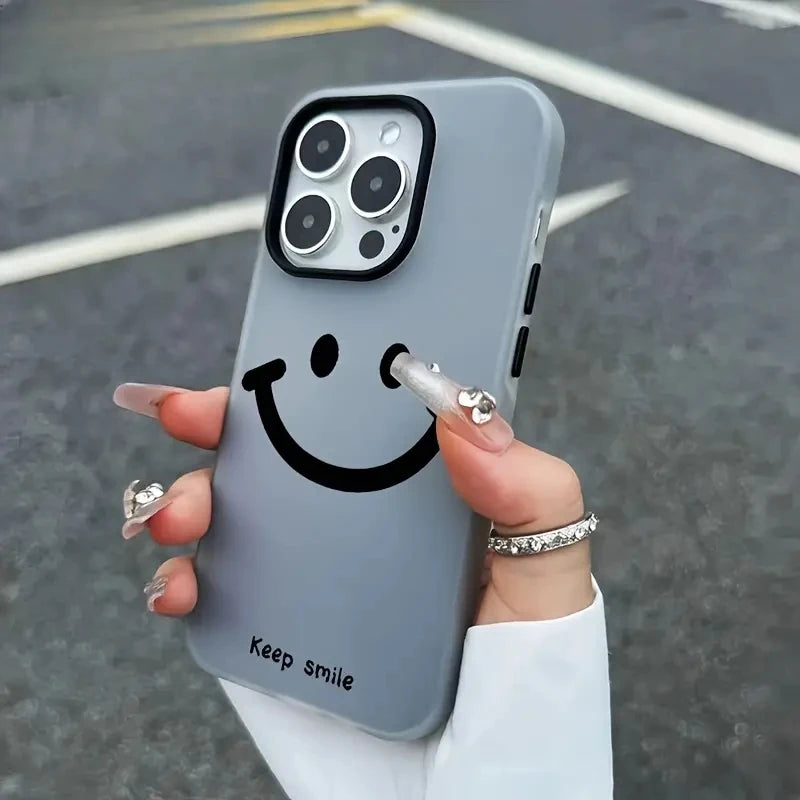 【ニコちゃんシリーズ】スマイル フェイス デザイン iPhoneケース｜カラフル・マット仕上げ #260224