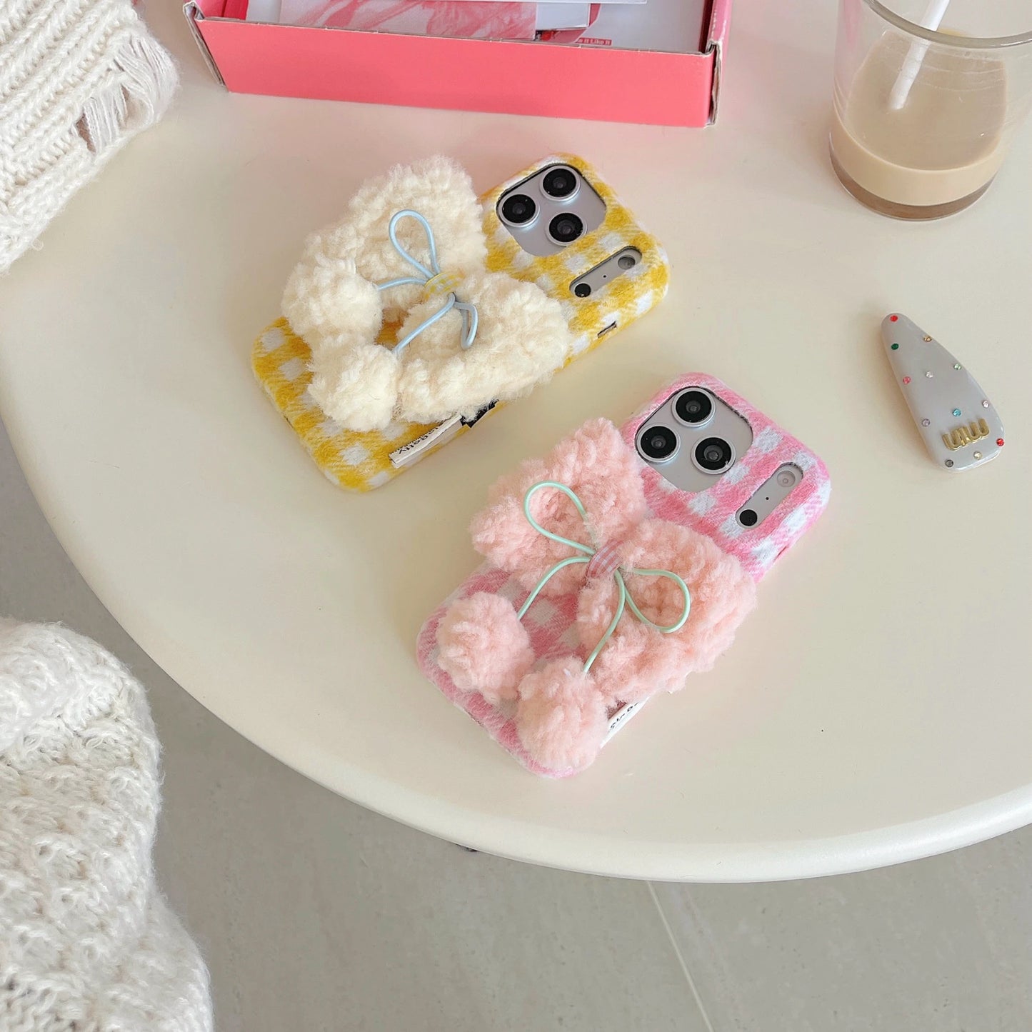 もこもこリボン チェック柄 iPhoneケース #240506