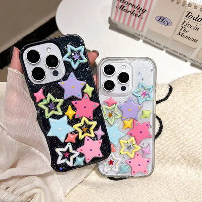 【立体スター柄】ポップで映えるクリアケース｜iPhone対応 #250522