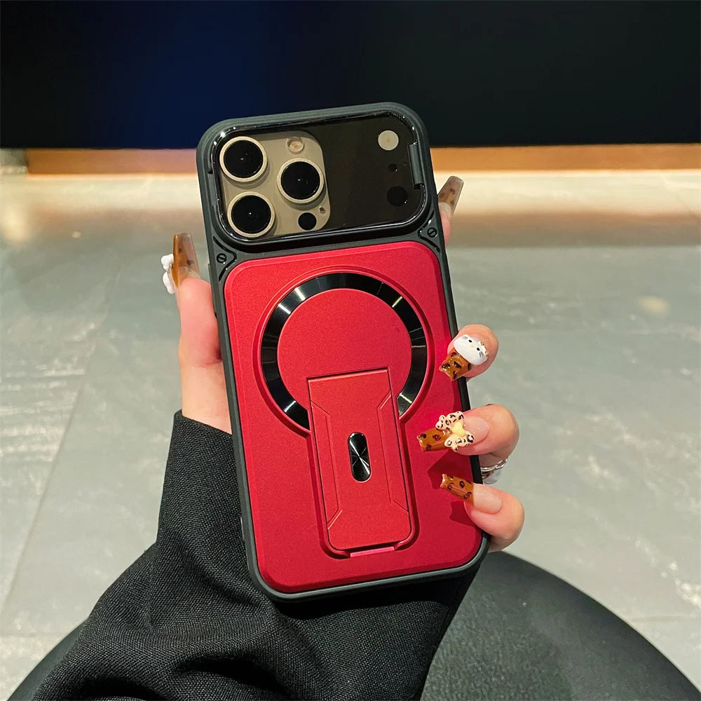 マグネット内蔵 折りたたみリングスタンド付き iPhoneケース (全7色) メタリック・アクセント #261217