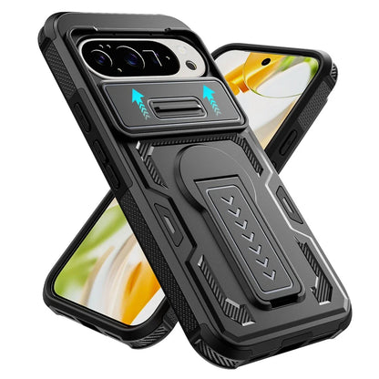 【Google Pixel対応】カーボン調 カメラスライダー付きスタンド耐衝撃ケース シンプル マット スマホケース PCA #261111