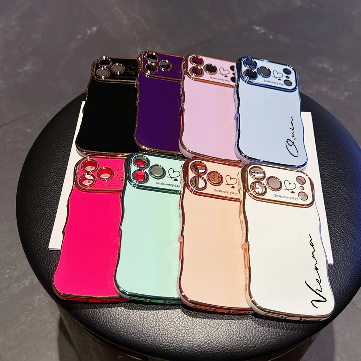 【カスタムシリーズ】ウェーブフレーム サイドハート 名入れ ソフトケース｜iPhone対応 #240714