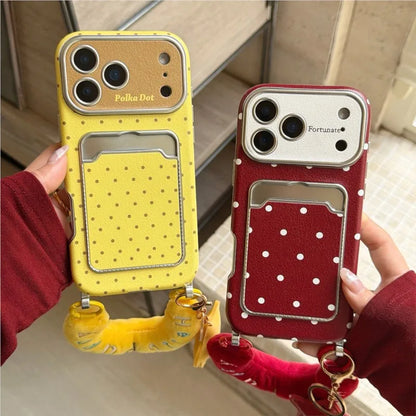 水玉 ドット柄 iPhoneケース｜もこもこスター ハンドルチャーム付き #240526