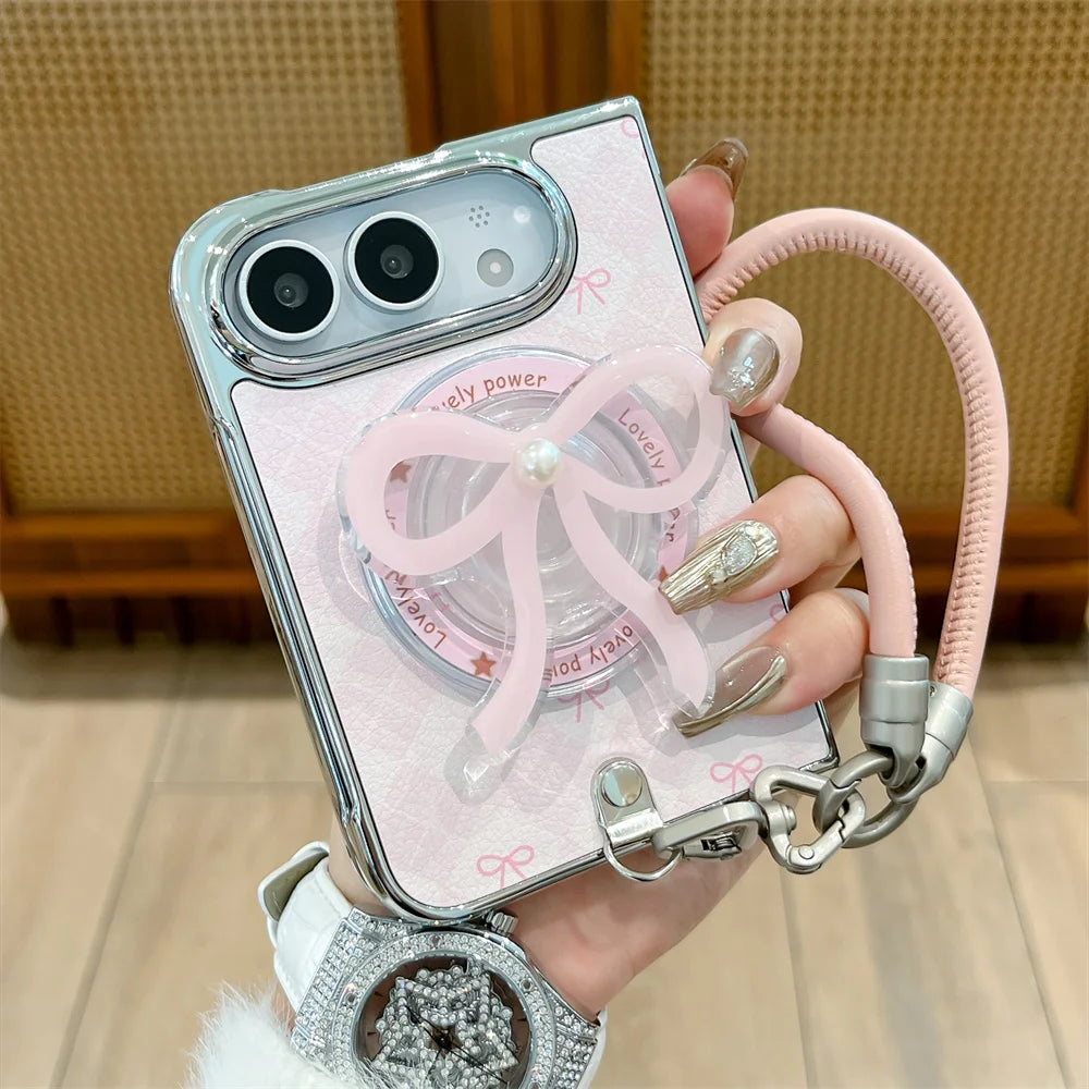 iPhone Duo リボングリップ ストラップ付き Magnet内蔵 iPhoneケース 淡色｜ピンク・ガーリー #261247
