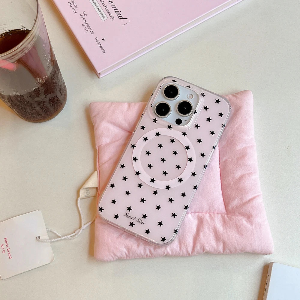 スターモチーフ ブラックピンク Magnet内蔵 iPhoneケース｜ミラーグリップ付き #240309