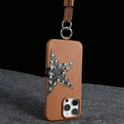 【本革レザー】スタースタッズ レザー ロングストラップ ショルダーケース｜iPhone対応 #250221