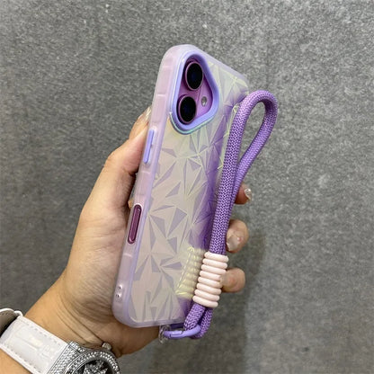 【キラキラシリーズ】幾何学模様 ホログラムデザイン ストラップ付きスマホケース｜iPhone対応 #251012