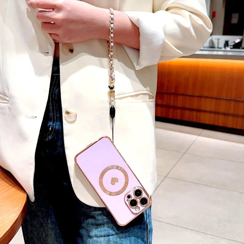 【ハートシリーズ】ゴールドフレーム＆ハートデザイン 高級感おしゃれスマホケース｜iPhone対応 #251112