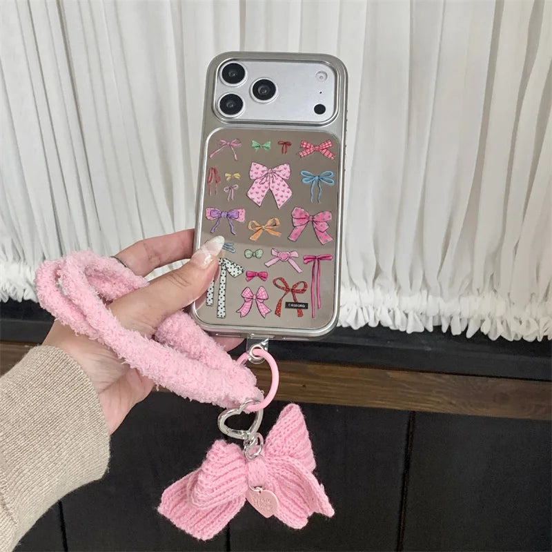 【カラフルリボンミラー】 リボンストラップ付き スマホケース｜iPhone対応 #240912