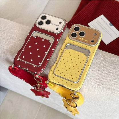 水玉 ドット柄 iPhoneケース｜もこもこスター ハンドルチャーム付き #240526