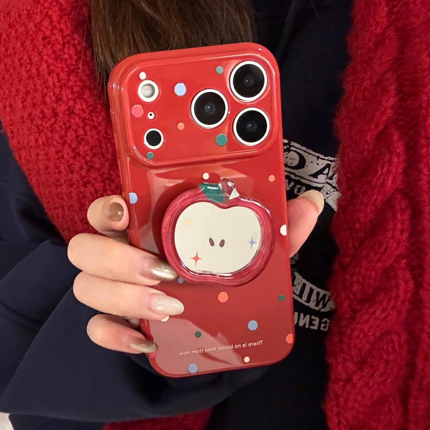 アップル カラフルドット iPhoneケース｜ミラーグリップ・赤・ポップ #260006