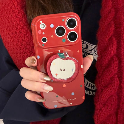 アップル カラフルドット iPhoneケース｜ミラーグリップ・赤・ポップ #260006