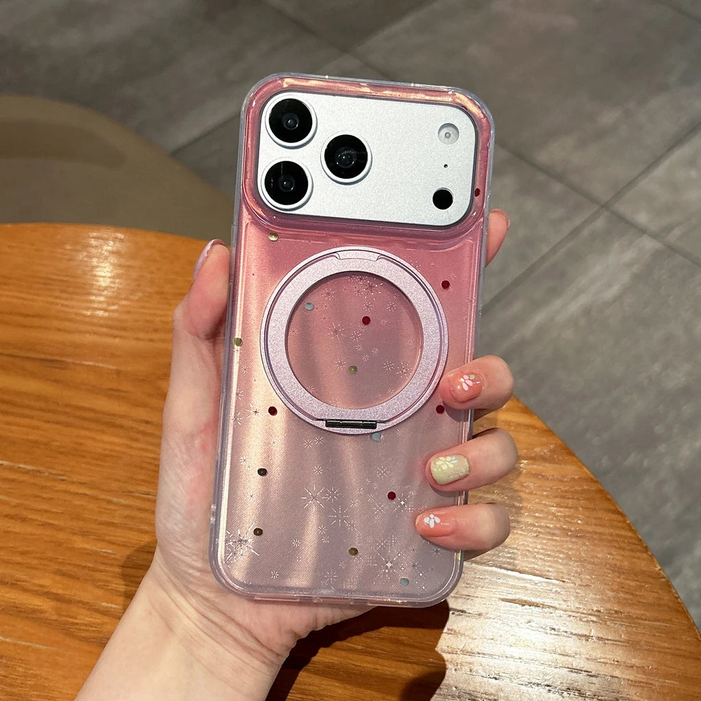 【ドット柄】オーロラグラデーション  iPhoneケース  折りたたみリングスタンド カラフルドット  回転リングホルダー 耐衝撃スマホケース #230901