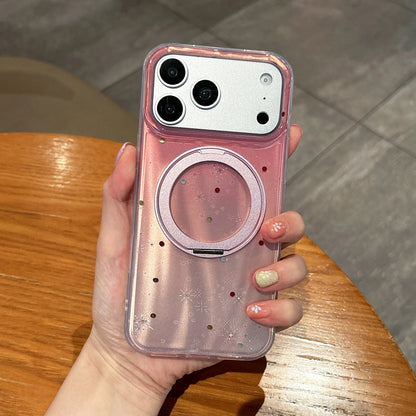 【ドット柄】オーロラグラデーション  iPhoneケース  折りたたみリングスタンド カラフルドット  回転リングホルダー 耐衝撃スマホケース #230901