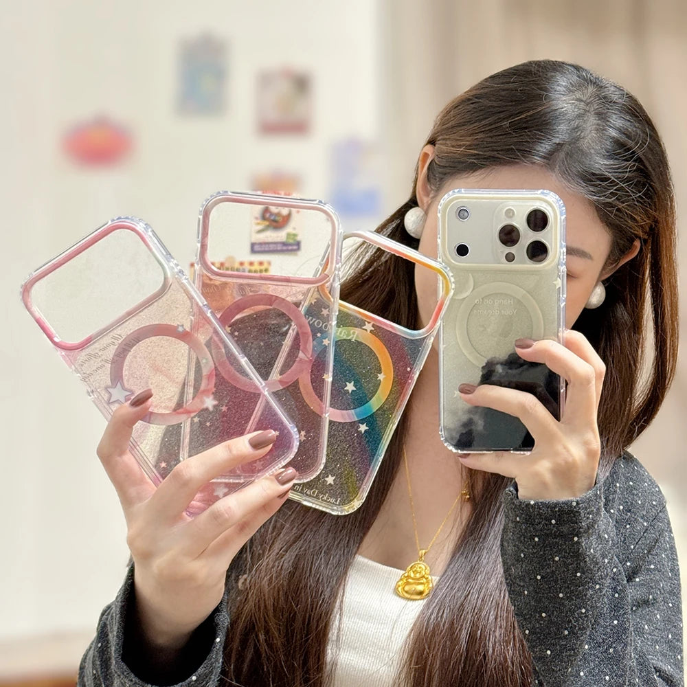 【Magnet内蔵】ドリーミーグラデーション きらめき スター クリアスマホケース｜iPhone対応 #241025