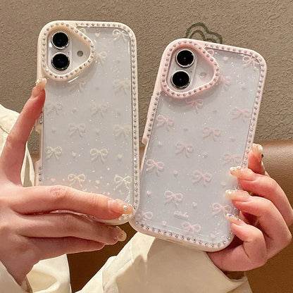 【プチリボン柄】ラインストーンフレーム キャンディーカラー クリアケース｜iPhone対応 #250527