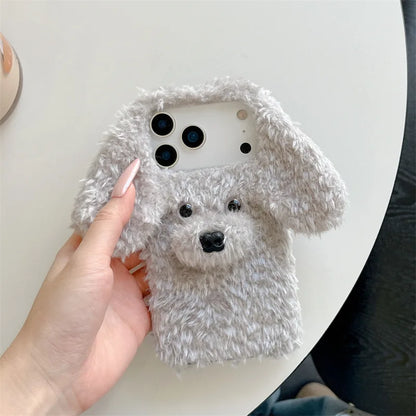 【もこもこプードルファー】耳付き 犬 Dog 3D立体デザイン スマホケース｜iPhone対応 🐶✨ #250103