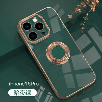 リングスタンド付き ゴールド メタルフレーム iPhoneケース #240113
