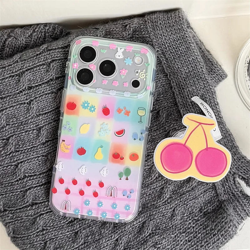 ポップチェリー 立体 さくらんぼグリップ付き クリア iPhoneケース｜カラフル・韓国デザイン #231130