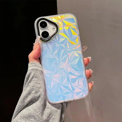 【キラキラシリーズ】幾何学模様 ホログラムデザイン ストラップ付きスマホケース｜iPhone対応 #251012
