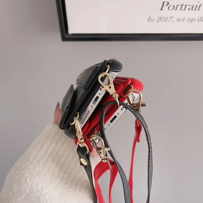 【ストラップ付き×カード収納】ウォレット レザー風 スマホケース｜iPhone対応 #250515