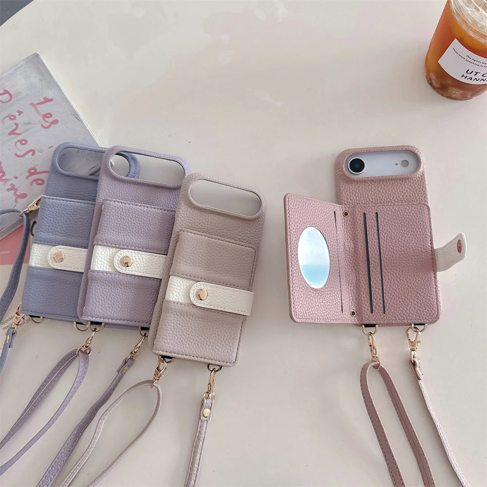 【カードポケットシリーズ】ストラップ付き 多機能PUレザー スマホケース｜iPhone対応 #251212