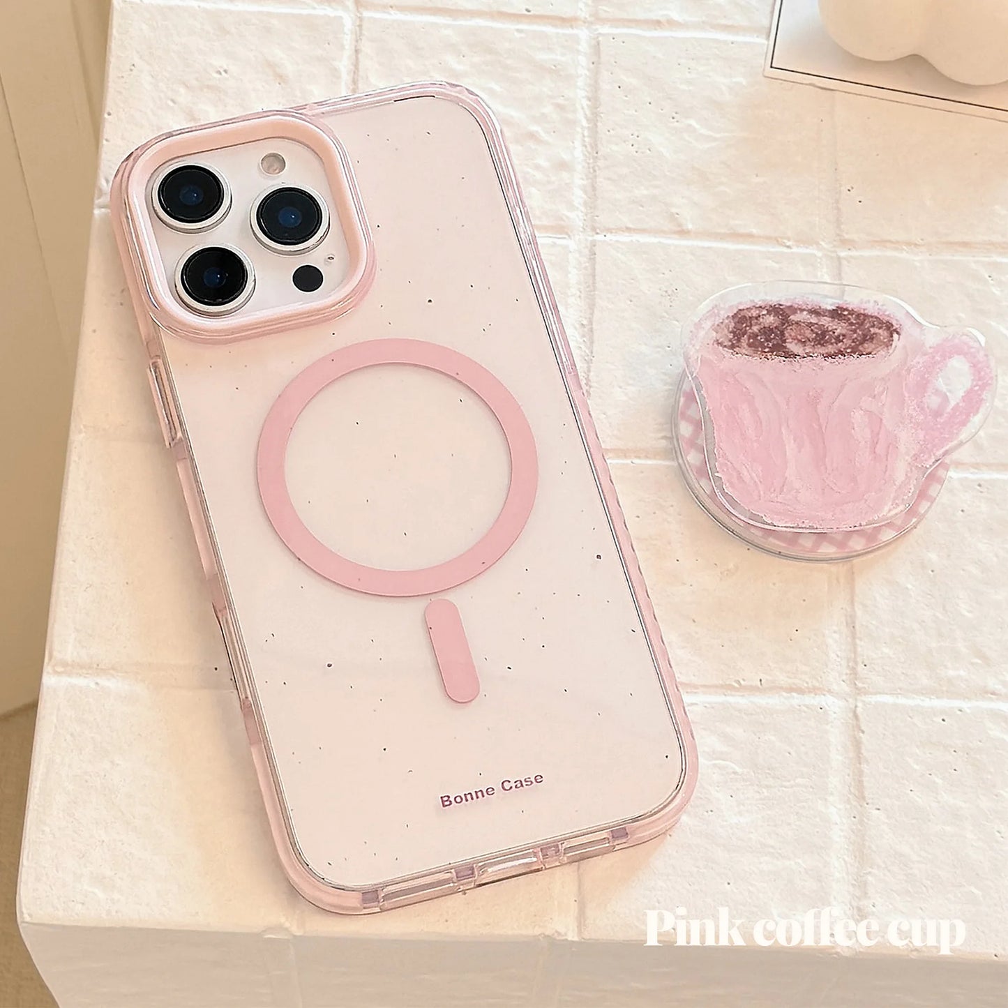 コーヒーカップ 透明感クリア グリップ付き Magnet内蔵 iPhoneケース｜淡色 #260015