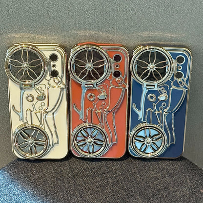 くるくる回る タイヤ 自転車 メタルバイク iPhoneケース｜立体ラインデザイン #240508
