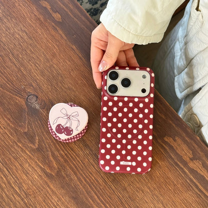 チェリーハート グリップ付き ドット 水玉 デザイン iPhoneケース #240513