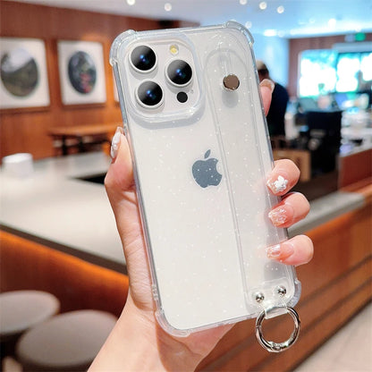 【クリアシリーズ】キラキラ グリッター 落下防止 ハンドストラップ付き 大人可愛い おしゃれ 耐衝撃 透明 スマホケース｜iPhone対応 #250403