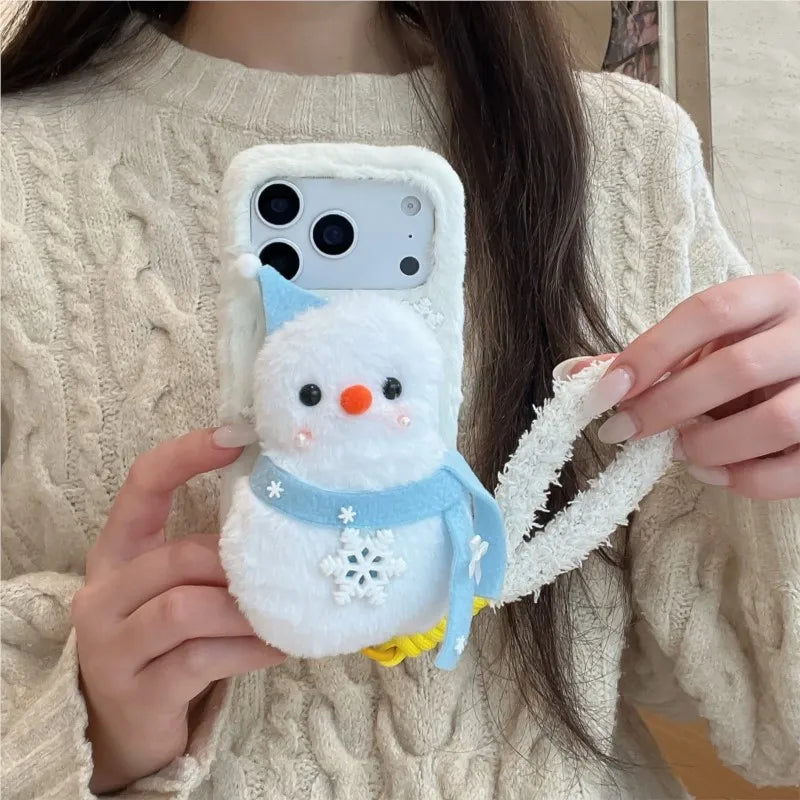 スノーマン 雪だるま iPhoneケース｜立体ぬいぐるみ・ストラップ付き #240307