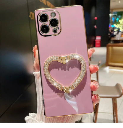 【キラキラビジュー ハート】リングスタンド ケース｜iPhone対応 #250526