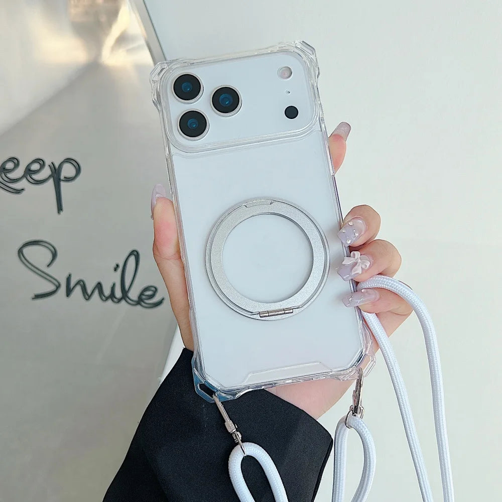 ショルダーストラップ＆マグネット内蔵リング付き カラーフレームクリア iPhoneケース 全5色 #261129