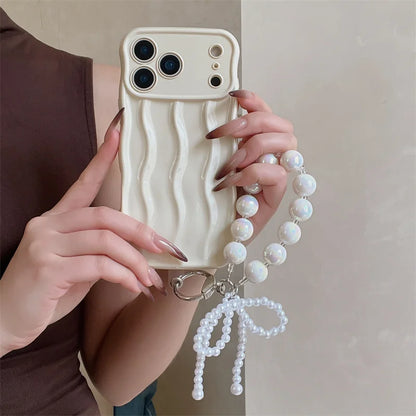 【ウェーブフレーム】パールチャーム付き スマホケース｜iPhone対応 #241217