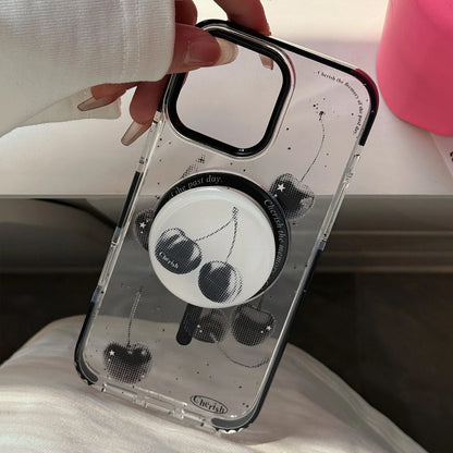 【Magnet対応】ブラックチェリー × 透明フレームケース｜iPhone対応 #240827