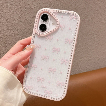 【プチリボン柄】ラインストーンフレーム キャンディーカラー クリアケース｜iPhone対応 #250527