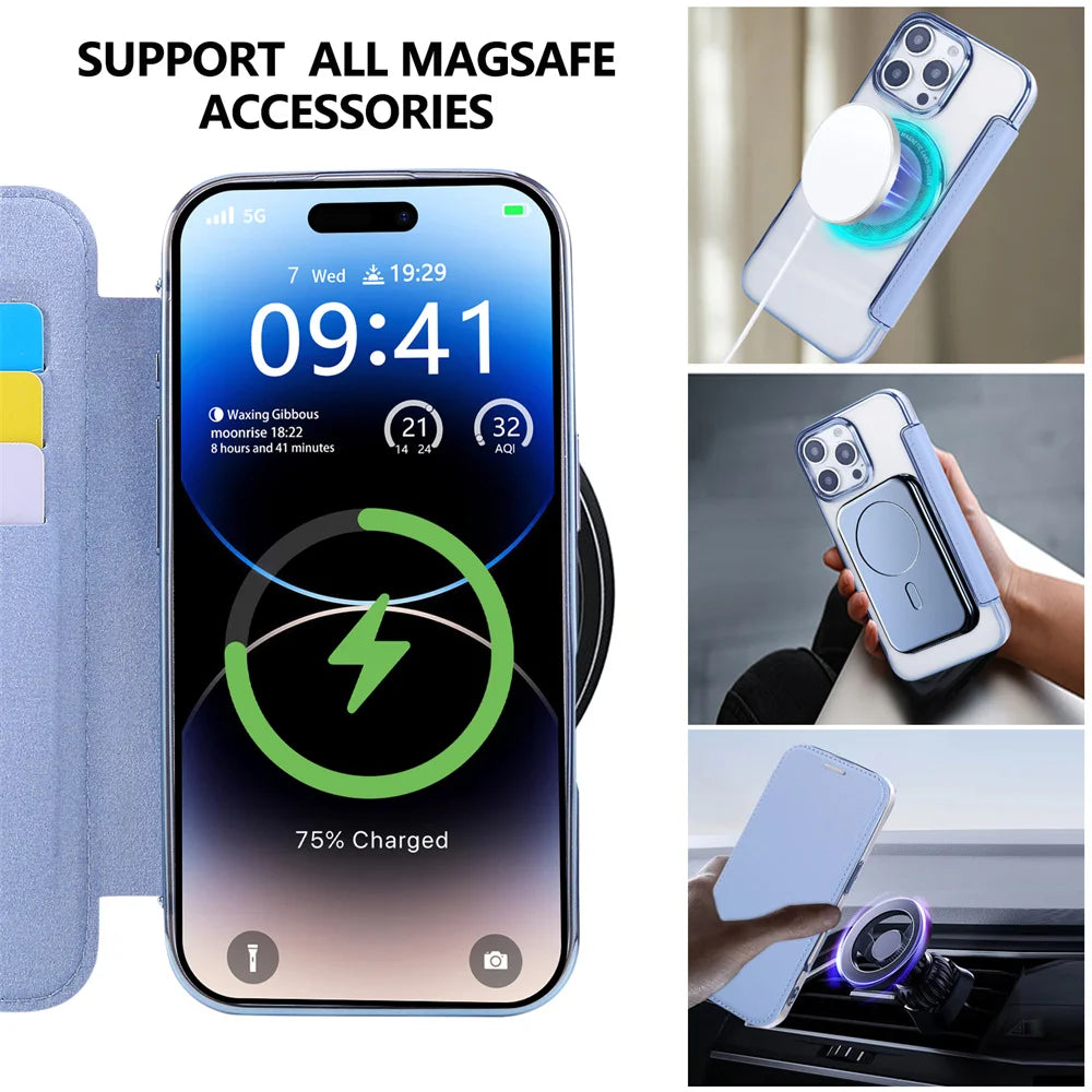 【MagSafe対応】レザー調 カード収納付きフリップカバー スマホケース｜iPhone対応 #251129