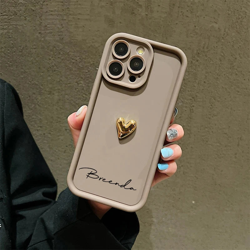 【カスタムNAMEシリーズ】立体ゴールドハート 名入れ ソフトシリコン スマホケース｜iPhone対応 #240817