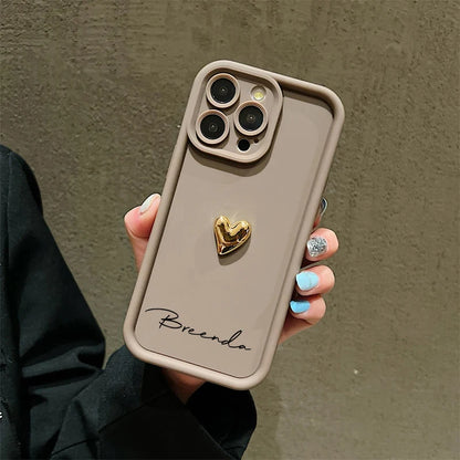 【カスタムNAMEシリーズ】立体ゴールドハート 名入れ ソフトシリコン スマホケース｜iPhone対応 #240817