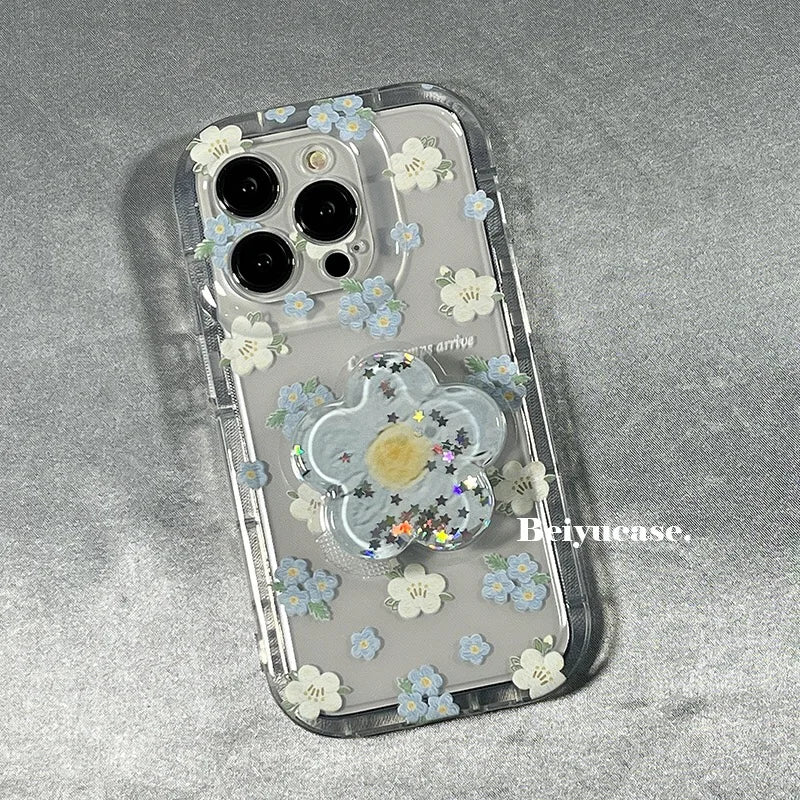 【クリアフラワーグリップ】立体フラワー付き 透明スマホケース｜iPhone対応