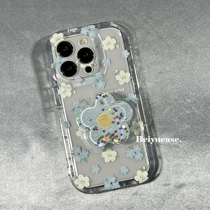 【クリアフラワーグリップ】立体フラワー付き 透明スマホケース｜iPhone対応 #250624
