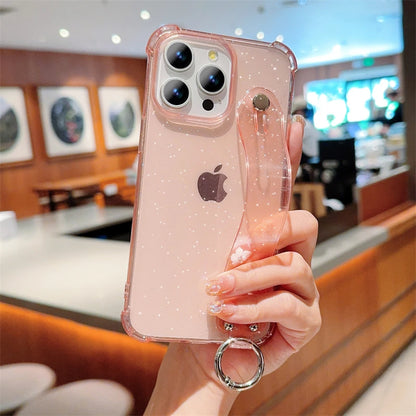 【クリアシリーズ】キラキラ グリッター 落下防止 ハンドストラップ付き 大人可愛い おしゃれ 耐衝撃 透明 スマホケース｜iPhone対応 #250403