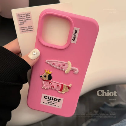 【ピンクパピークラウン】刺繍Dog 犬 × アンブレラ スマホケース｜iPhone対応 #250204