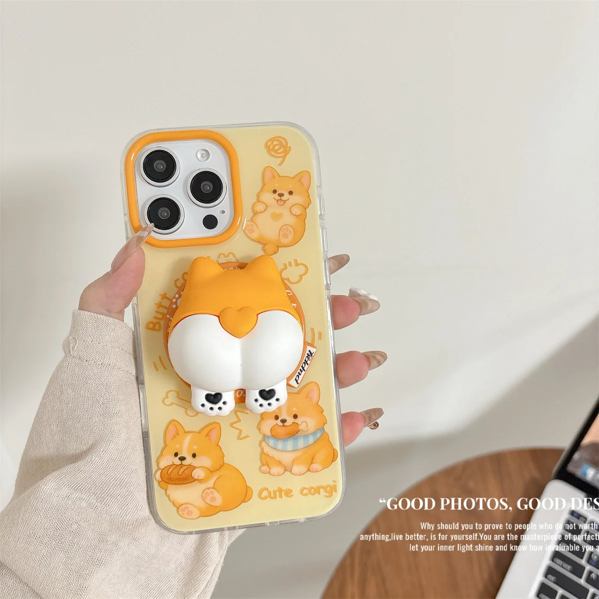 コーギーおしり 犬 グリップ付き iPhoneケース｜韓国風・立体デザイン #231213