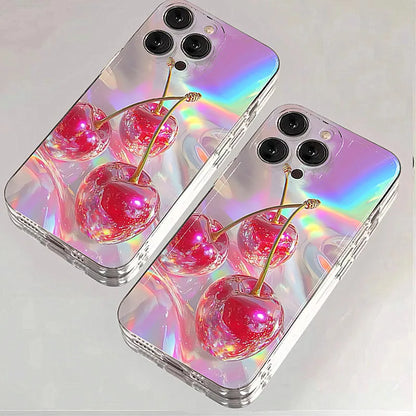 【フルーツシリーズ】チェリー＆アップル ホログラム スマホケース｜iPhone対応 #250910