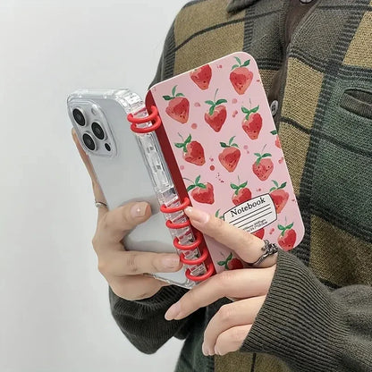 いちご柄 ノート風 手帳型 iPhoneケース｜韓国っぽ・フルーツ #261253　